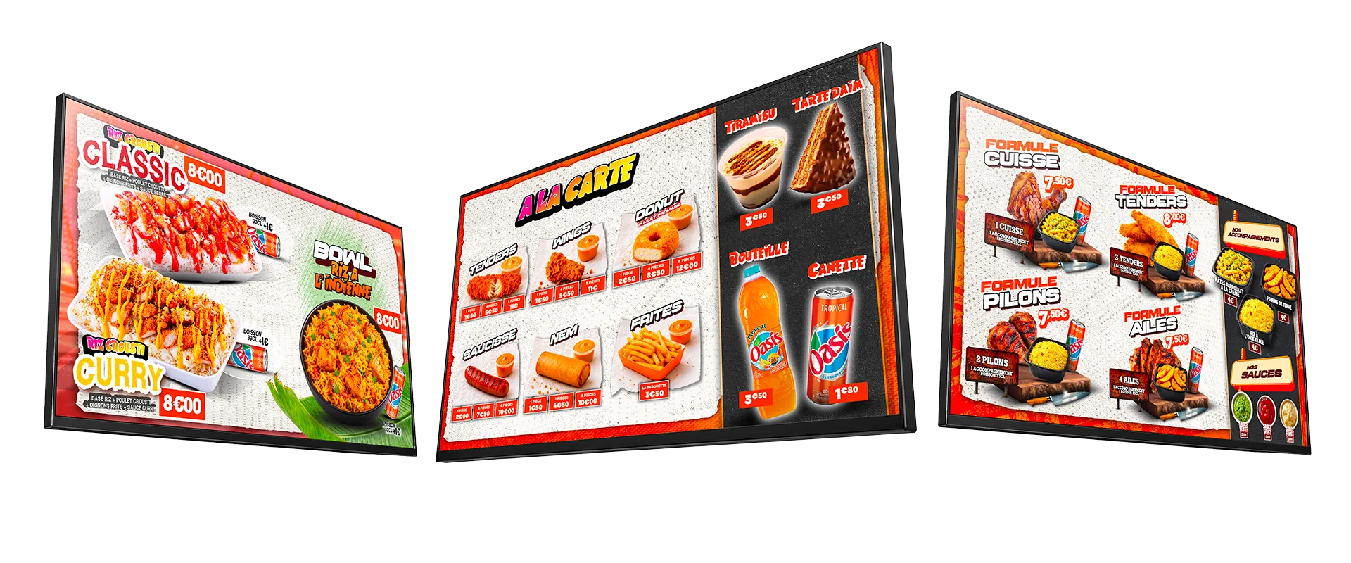 Menuboards Crousti Max — riz crousty, à la carte, formules
