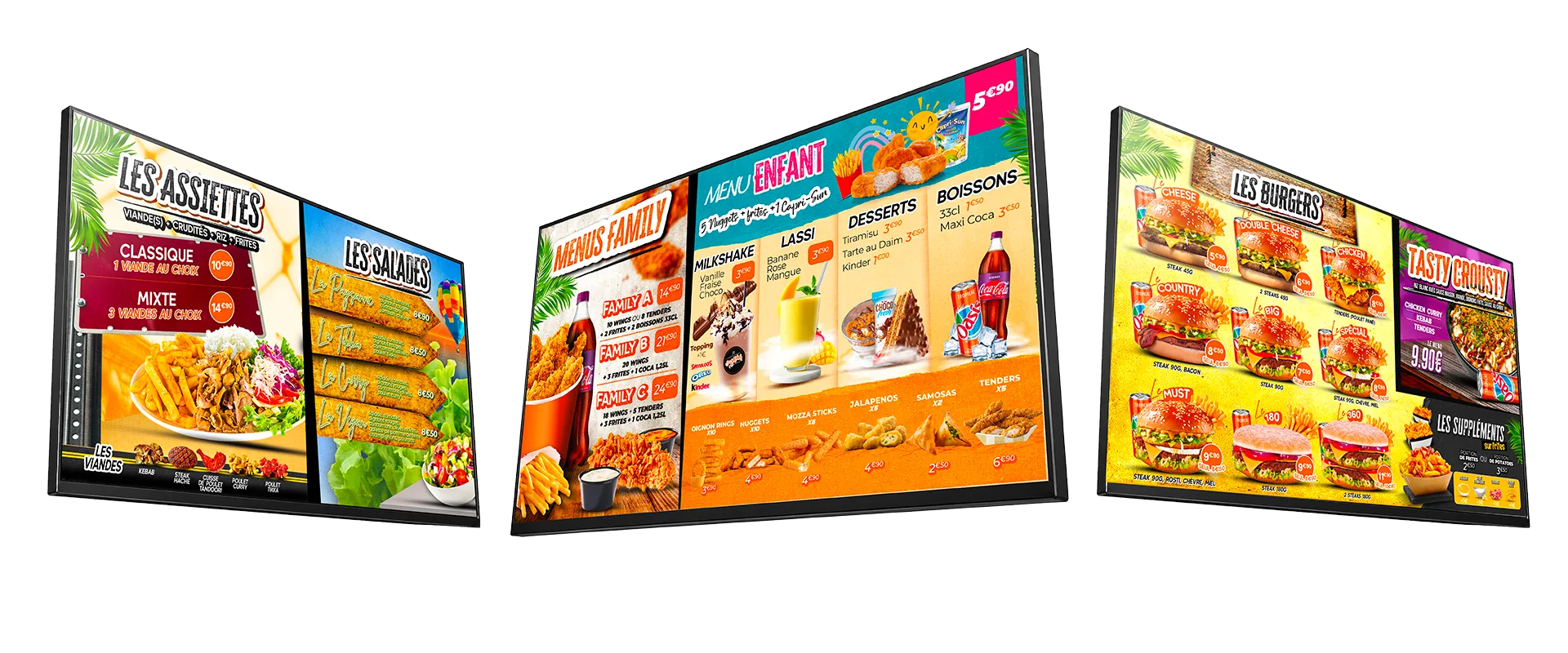 Menuboards O'Cheesy — rolls, bowls, burgers signatures